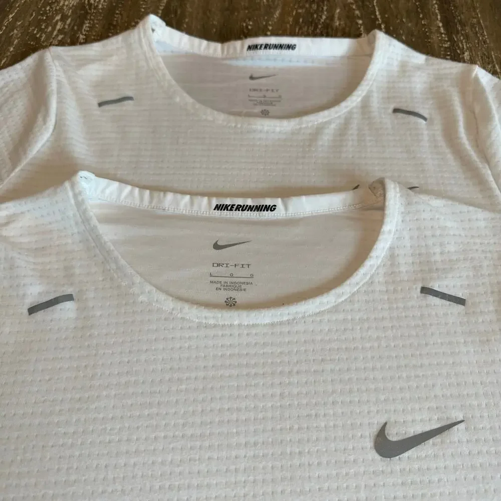 2-Pack Nike Dri-Fit Miler Short Sleeve Running T-Shirt Tops White Men’s Size L